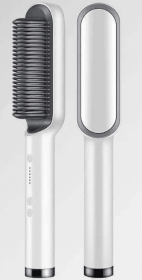 Hair Straightener Brush, Ring Hair Straightener Comb Straightening Brush for Women with 5 Temps 20s Fast Heating & Dual Voltage (Color: White)